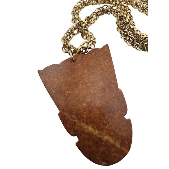 Vintage Heavy Carved Jade face Pendant Necklace (A3243)